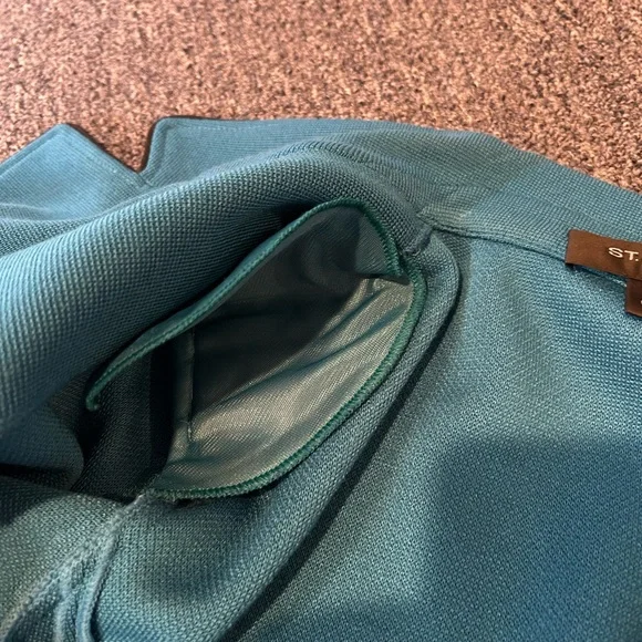 St. John Double Milano Knit Blazer with Silk Piping in Turquoise - Picture 5 of 6